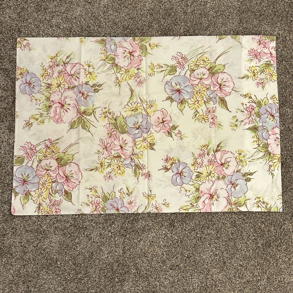 VTG Perquot Standard Pillowcase Pansy Hibiscus Floral Flower Mod Boho Hippy USA